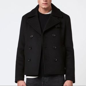 Allsaints Wool Blend Peacoat. Dark Charcoal Grey